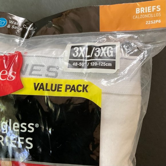 HANES Men's Tagless Briefs 6 Pair Package NIP Size 3XL 48-50 - Picture 3 of 5
